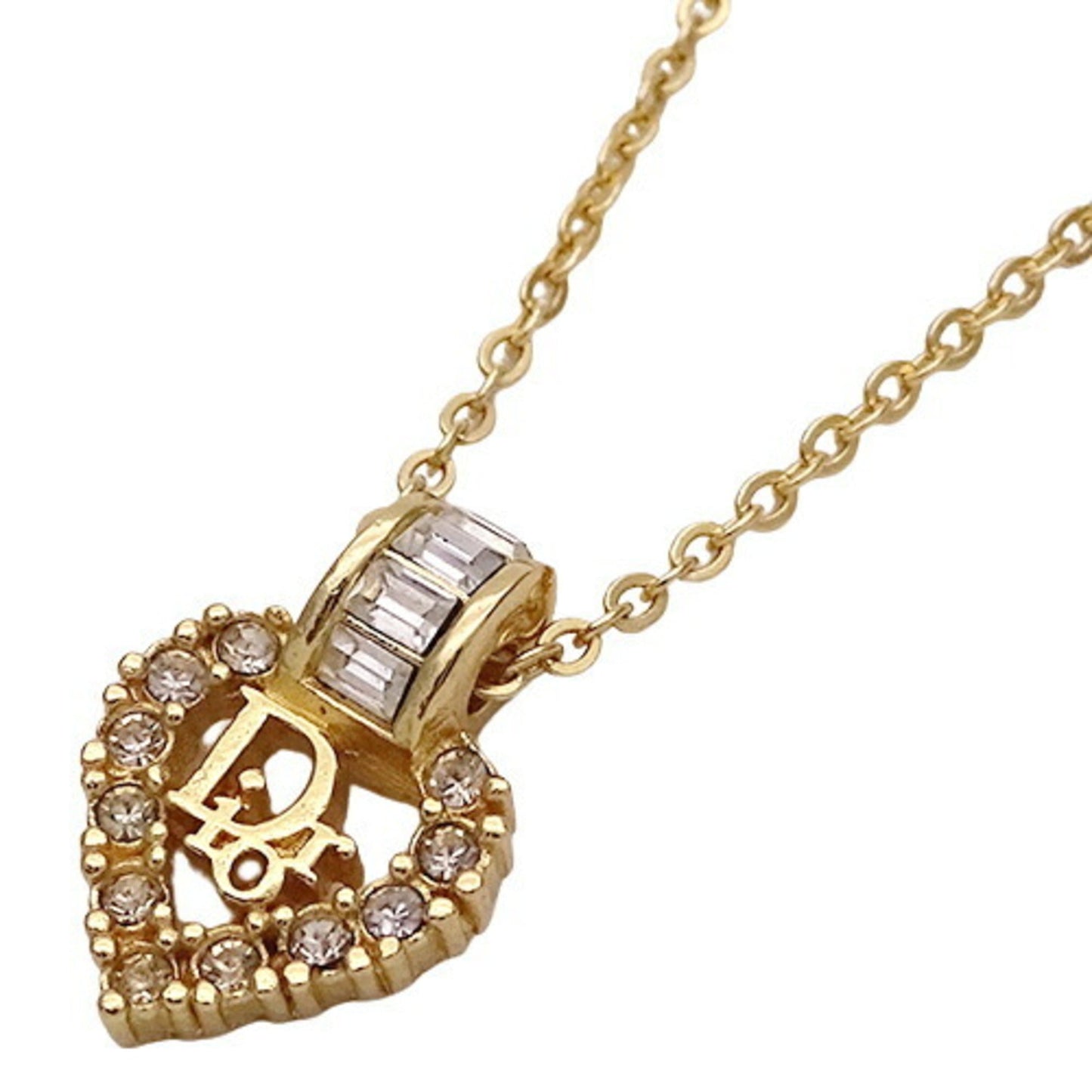 CHRISTIAN DIOR Necklace Women's Heart Gold Rhinestone