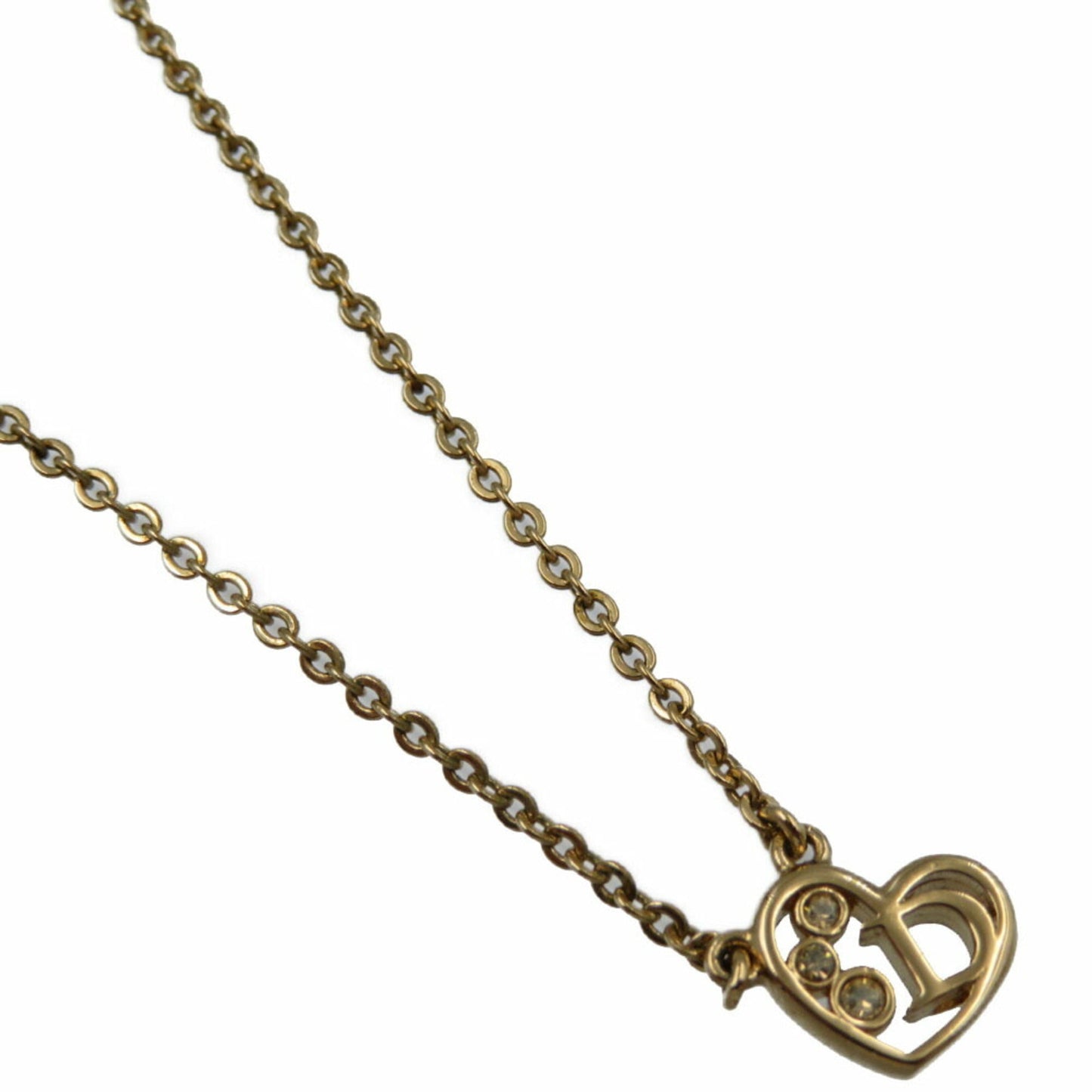 Christian Dior Necklace Heart Motif Metal Rhinestone Gold 0038Cristian