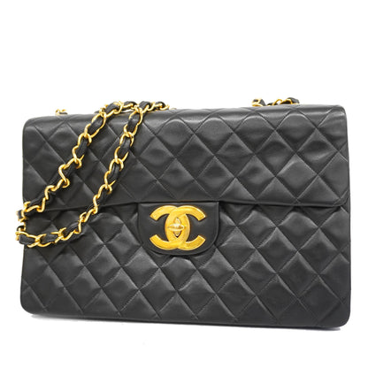 CHANEL   Big Matelasse W Chain Women's Leather Shoulder Bag Black