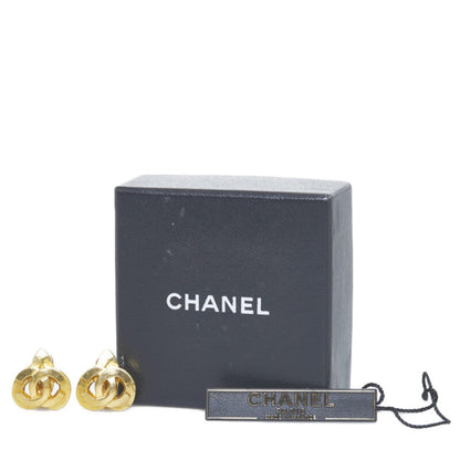 CHANEL Coco Mark Heart Motif Earrings Gold Plated Women's