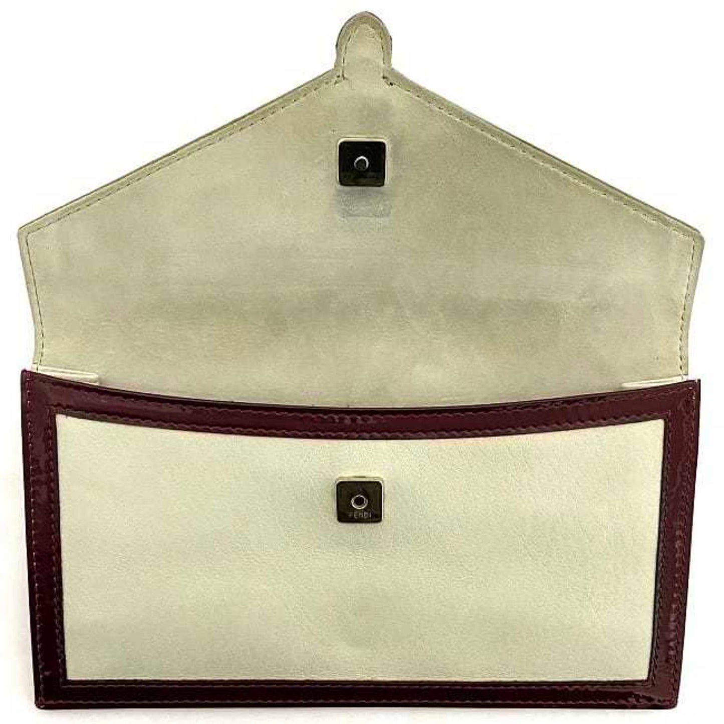 FENDI Bifold Long Wallet White Beige Wine Red Chameleon 8M0283 Patent Leather  Flap Clutch Bag Belt Women's