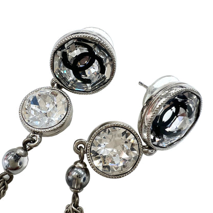 CHANEL earrings A18B here mark CC rhinestone crystal silver ladies