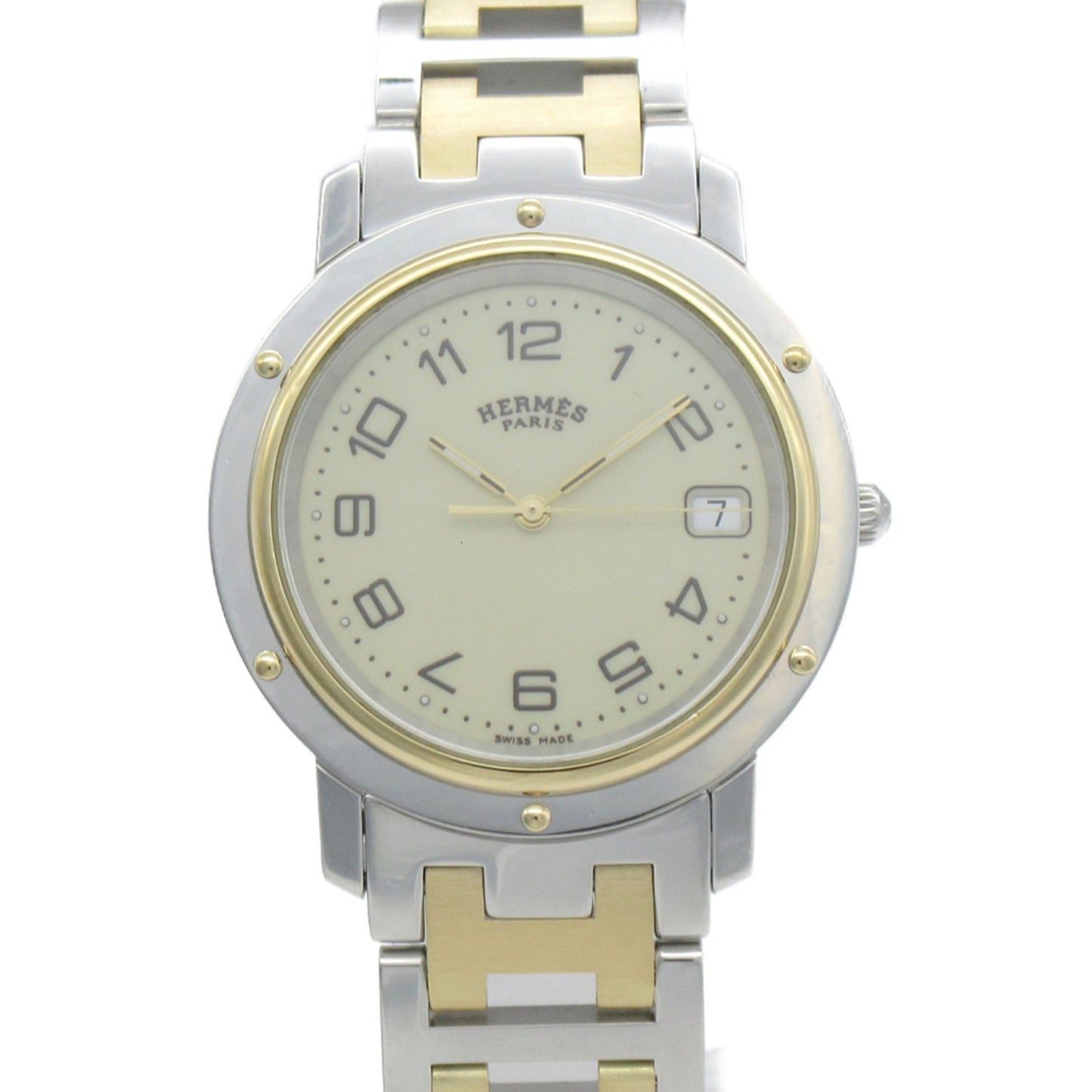 HERMES Clipper Wrist Watch Watch Wrist Watch CL6.720 Quartz Ivory Gold Plated Stainless Steel