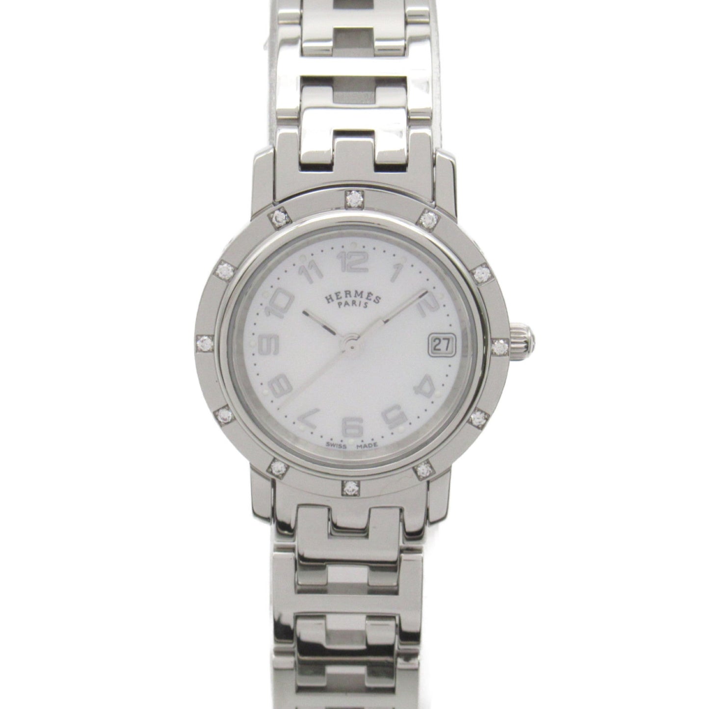 HERMES Clipper Nacre Diamond Wrist Watch Wrist Watch CL4.230 Quartz White White shell Stainless Steel diamond