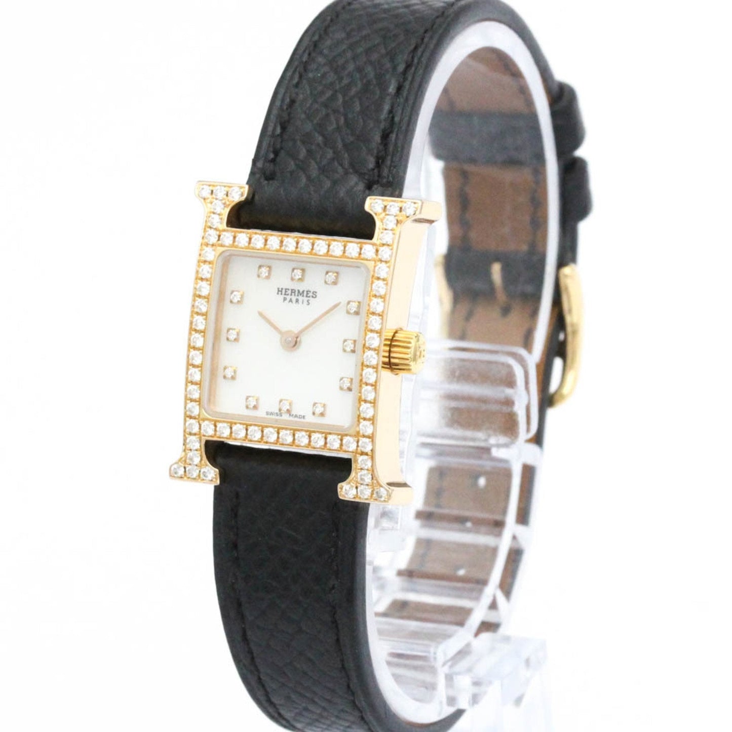 HERMESPolished  H Watch Mini Diamond 18K Pink Gold Ladies Watch HH1.171 BF563408