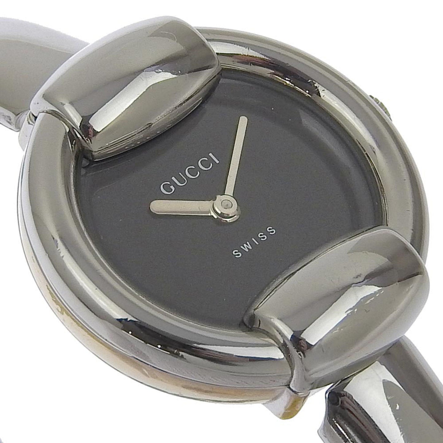 GUCCI watch 1400L stainless steel silver quartz analog display ladies black dial