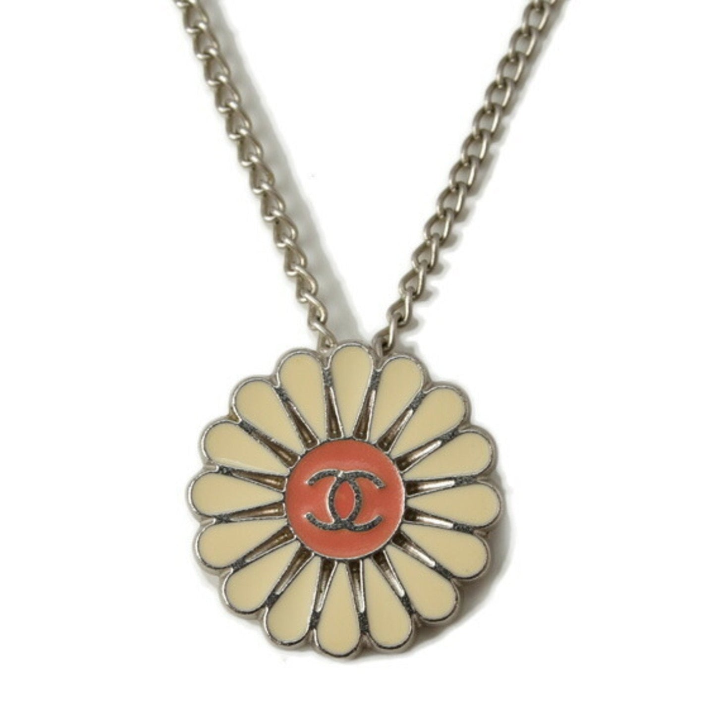 Chanel necklace / pendant CHANEL CC mark here flower motif silver