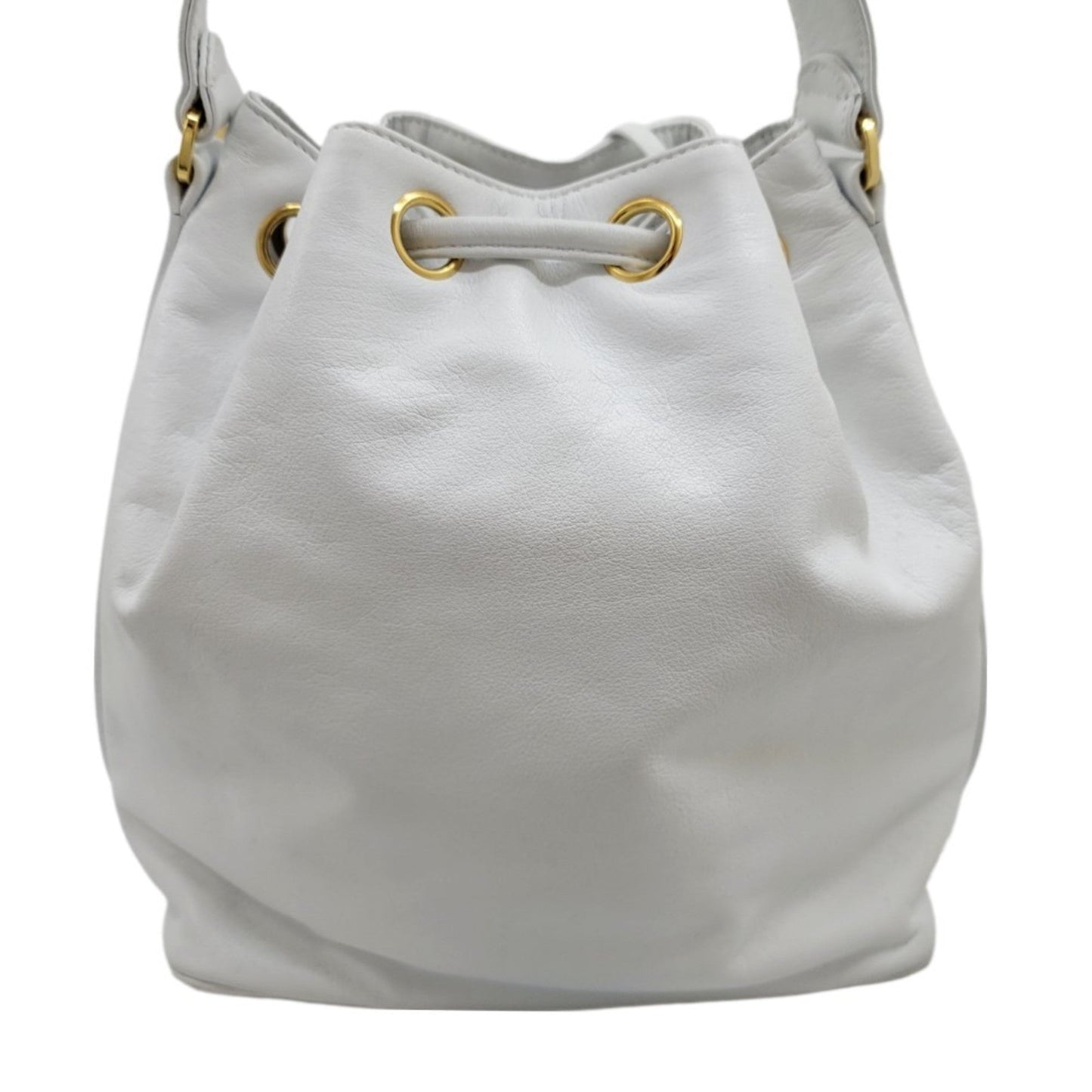 CHANEL drawstring shoulder one bag white gold metal fittings G leather handbag ladies