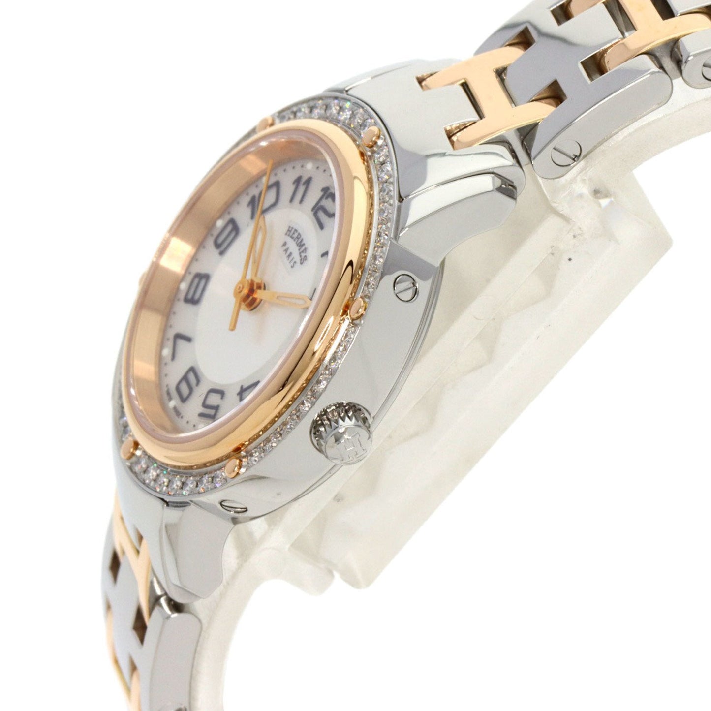 HERMES CP1.222 Clipper Bezel Diamond Watch Stainless Steel/PGPxSS/Diamond Women's