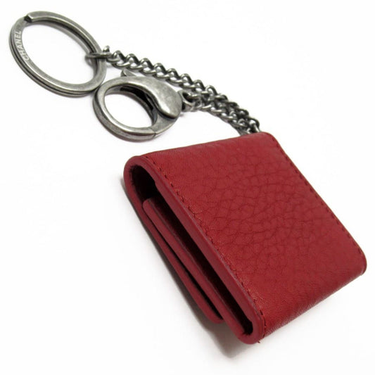 CHANEL photo case key ring charm here mark red system x silver leather metal material