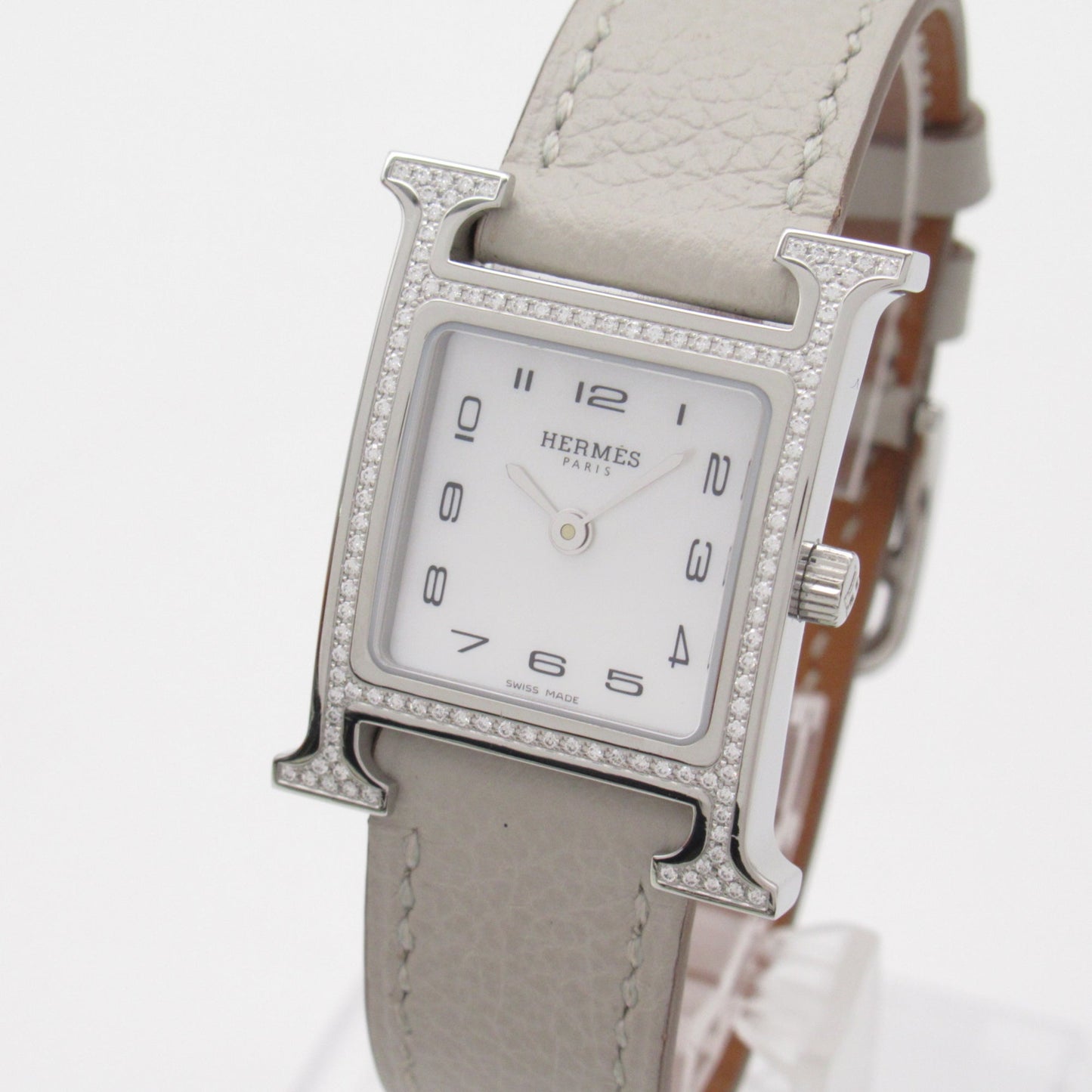 HERMES H Watch Diamond Bezel Wrist Watch Watch Wrist Watch HH1.235 Quartz White White shell Stainless Steel Leather b