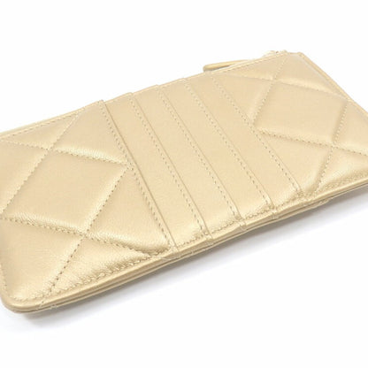 Chanel 19 Phone & Card Case Matelasse Women's Gold Lambskin Pouch Smartphone Cocomark Leather