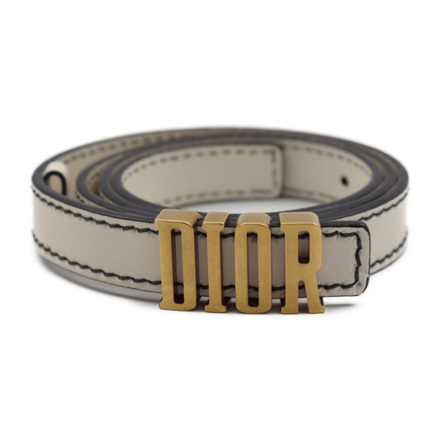 CHRISTIAN DIOR D-FENCE defense belt leather ivory system gold metal fittings logo narrow