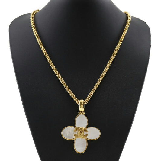 CHANEL Coco Mark Necklace Flower Vintage Gold Plated x Shell France Year 1995 95A COCO Ladies