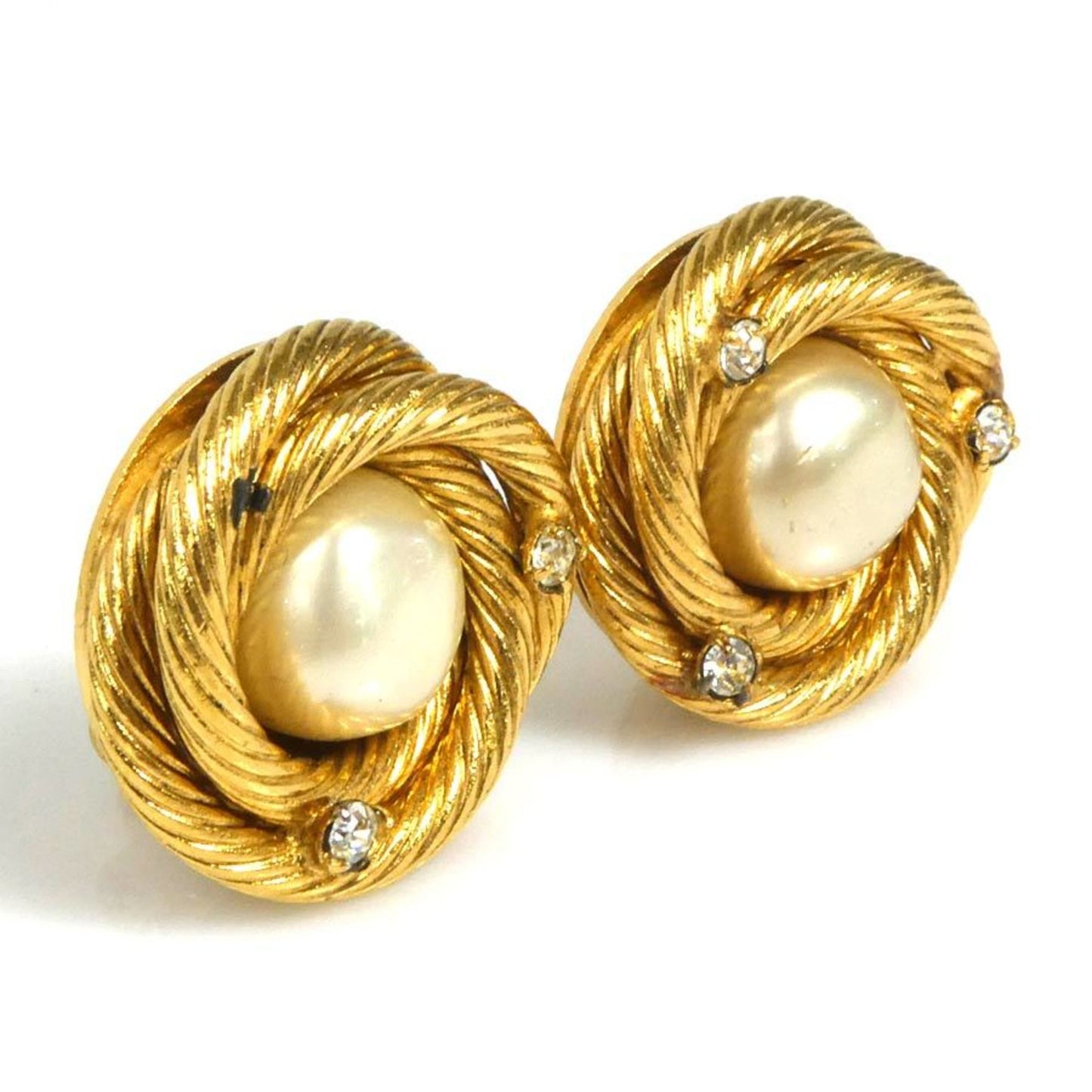 Chanel earrings metal / fake pearl rhinestone gold off-white ladies