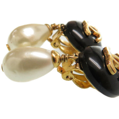 Chanel Coco Mark Fake Pearl Gold Earrings Vintage Black Accessories