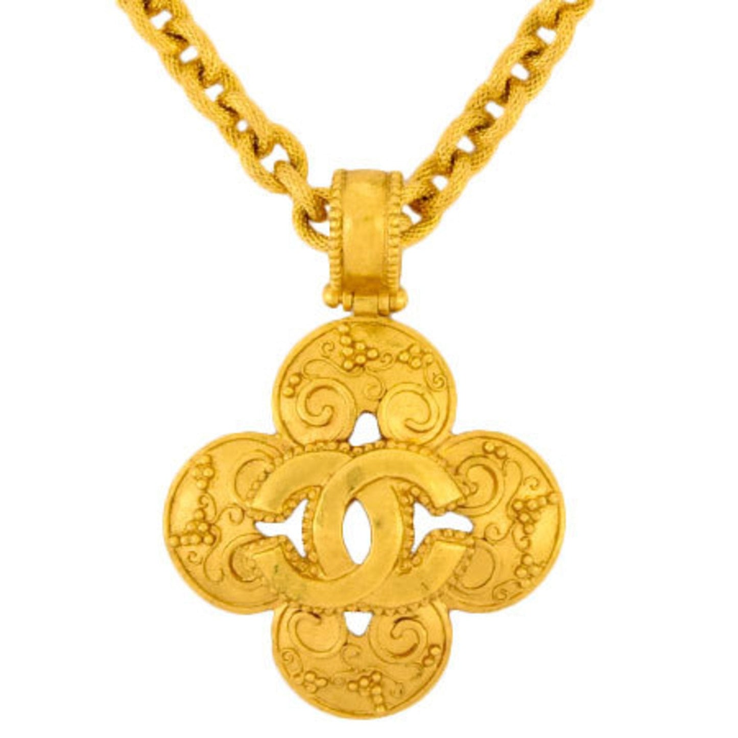 Chanel Coco Mark Clover Necklace Metal Gold 96A