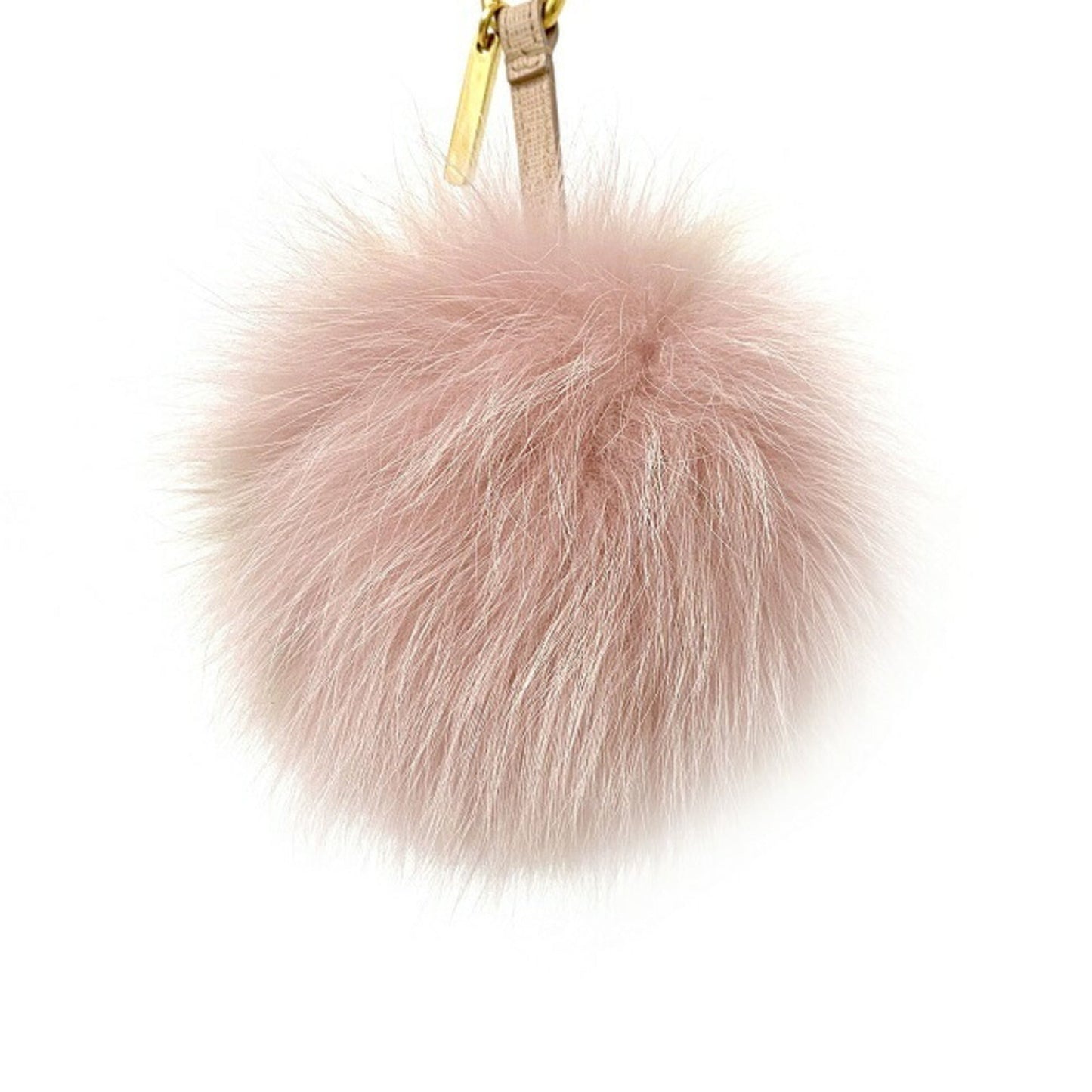 FENDI Charm Pink Beige Gold 7AR259 Fur  Bag Round Key Ring Keychain Women's Pompon Leather Strap