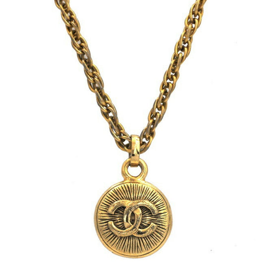 Chanel Necklace Gold A0495673 Coco Mark GP CHANEL Chain Ladies Pendant Circle Plate