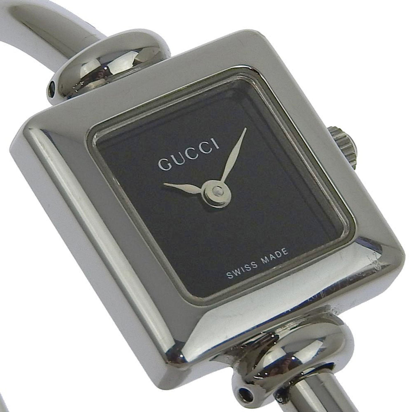 GUCCI watch 1900L stainless steel silver quartz analog display ladies black dial