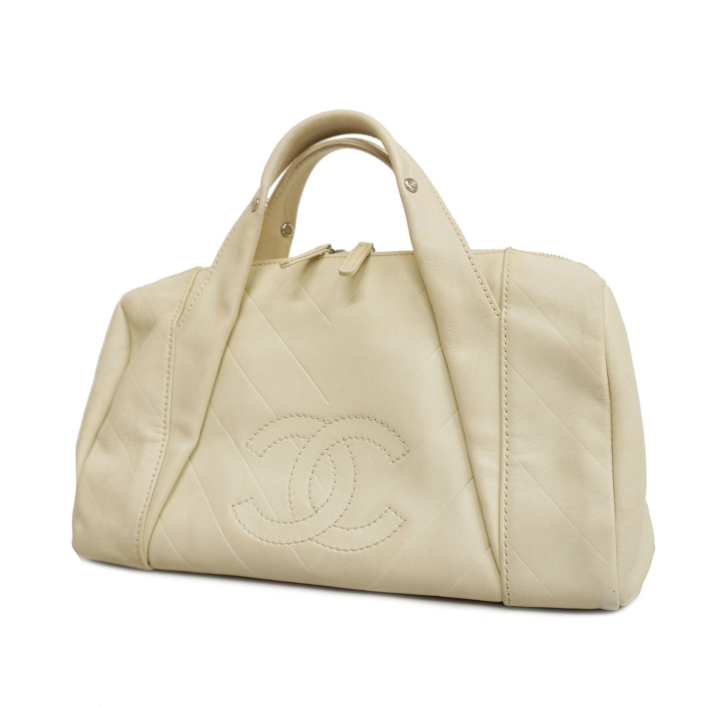 CHANEL  stitch Women's Leather Handbag White