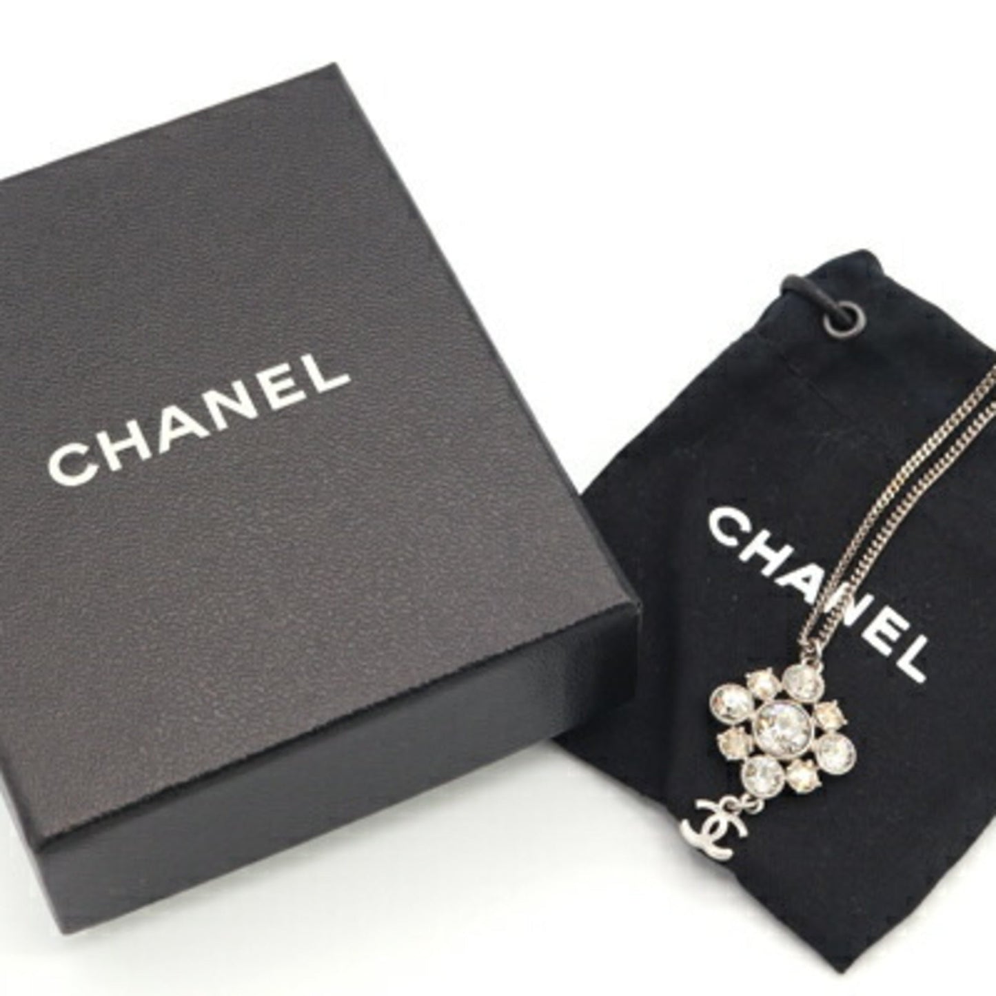 CHANEL Necklace Coco Mark Silver Metal Crystal 09C 2009 Model Stone Ladies