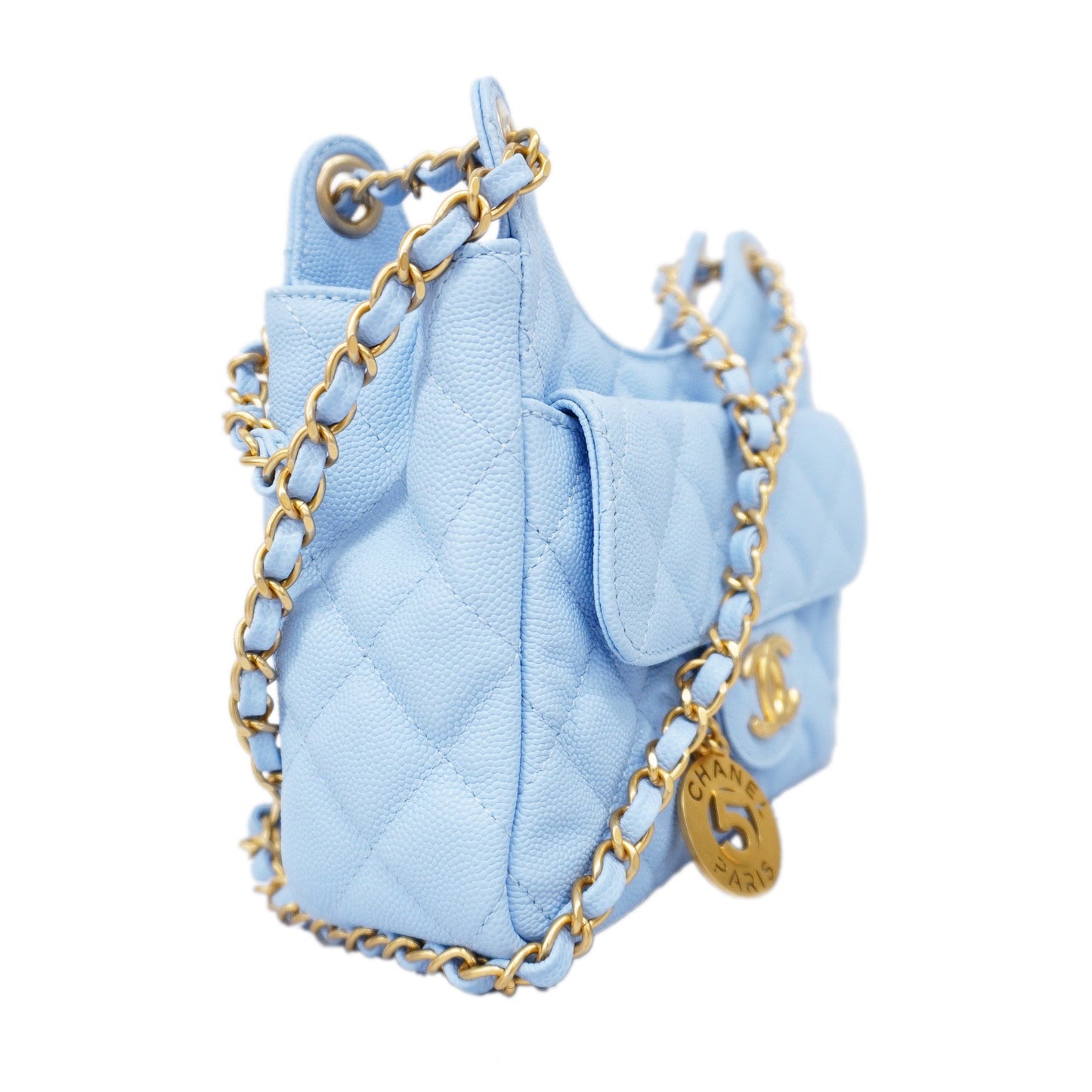 CHANEL   Matelasse Chain Shoulder Women's Caviar Leather Light Blue