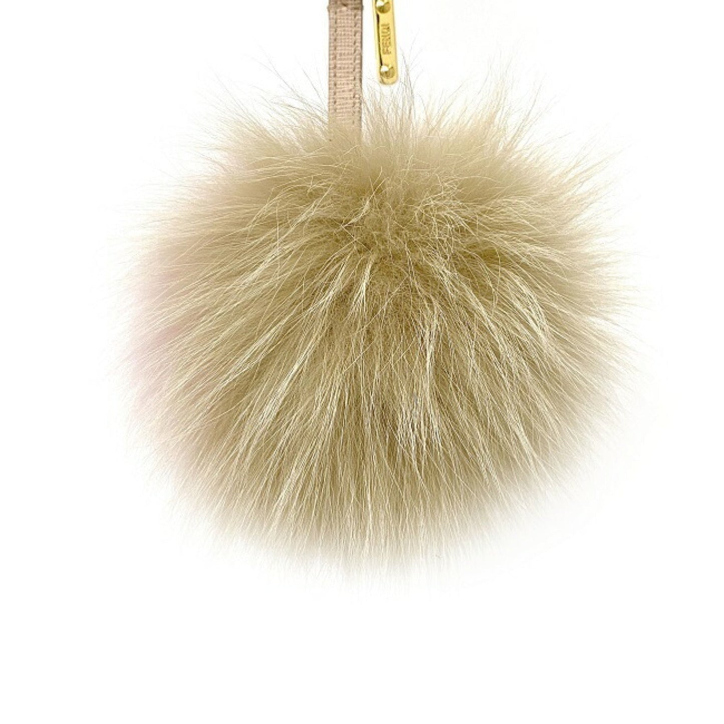 FENDI Charm Pink Beige Gold 7AR259 Fur  Bag Round Key Ring Keychain Women's Pompon Leather Strap