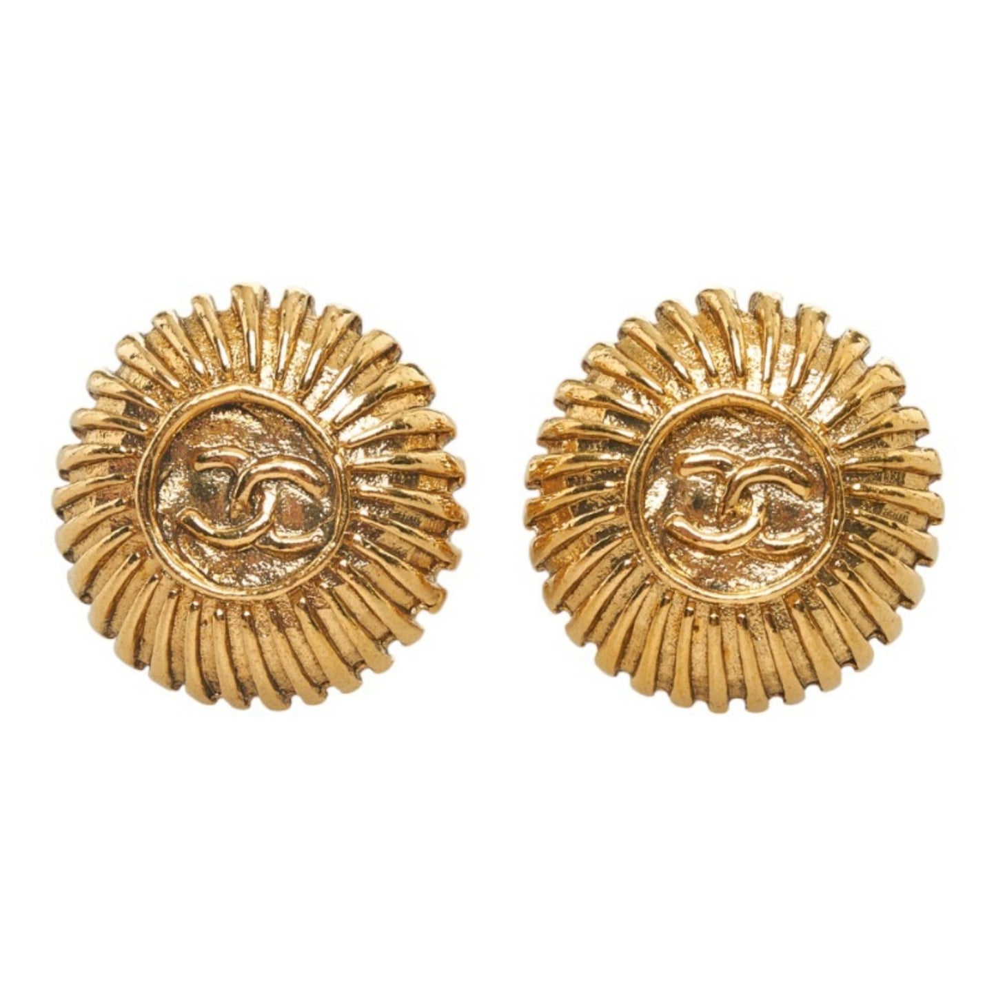 CHANEL coco mark round earrings gold plated ladies