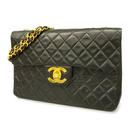 CHANEL   Big Matelasse W Chain Women's Leather Shoulder Bag Black