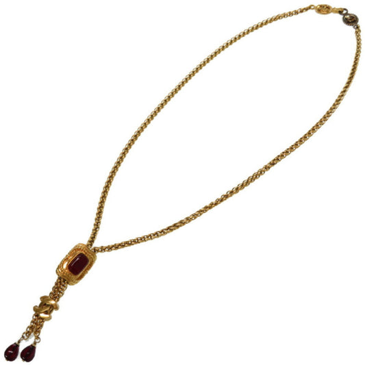 Chanel Coco Mark Color Stone Gold Chain Necklace Vintage Wine Red 96A Accessories Ladies