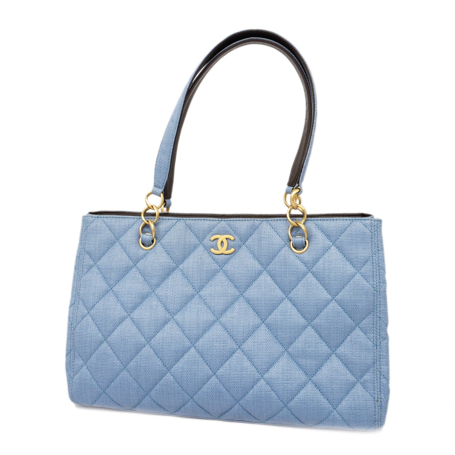 CHANEL   Matelasse Natural Women's Straw Tote Bag Blue