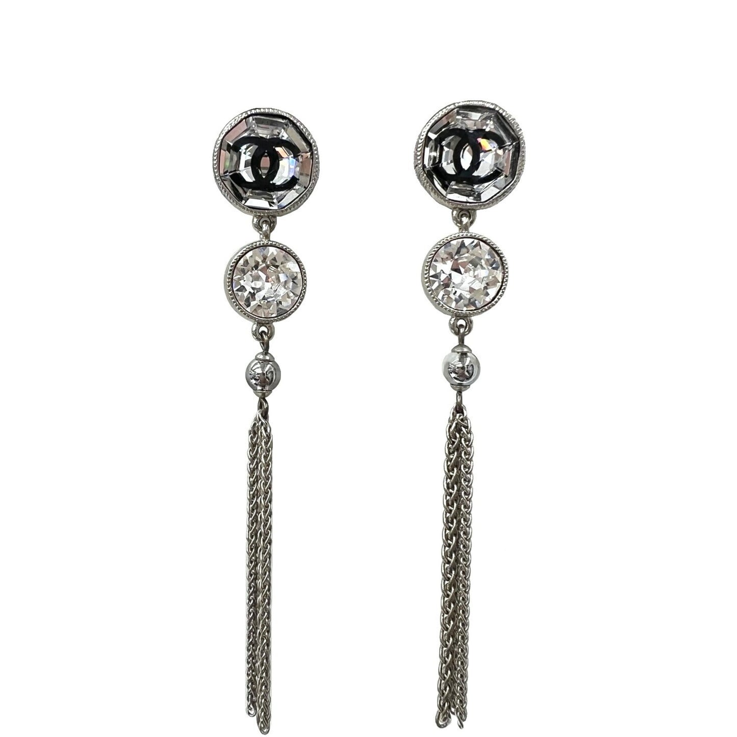 CHANEL earrings A18B here mark CC rhinestone crystal silver ladies