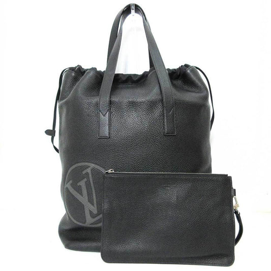 Louis Vuitton Bag Cover Light Drawstring Tote Black Semi-Shoulder LV Circle Men's Taurillon Leather M55000