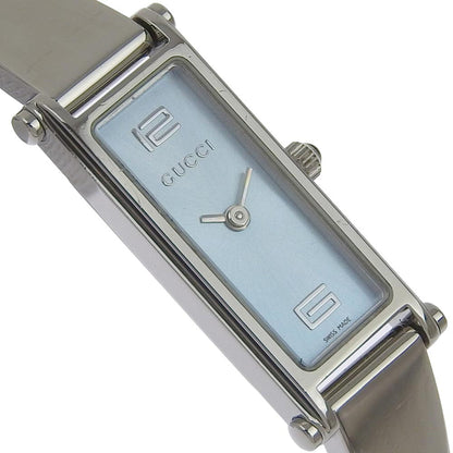 GUCCI Watch 1500L Stainless Steel Swiss Made Silver Quartz Analog Display Light Blue Dial Ladies