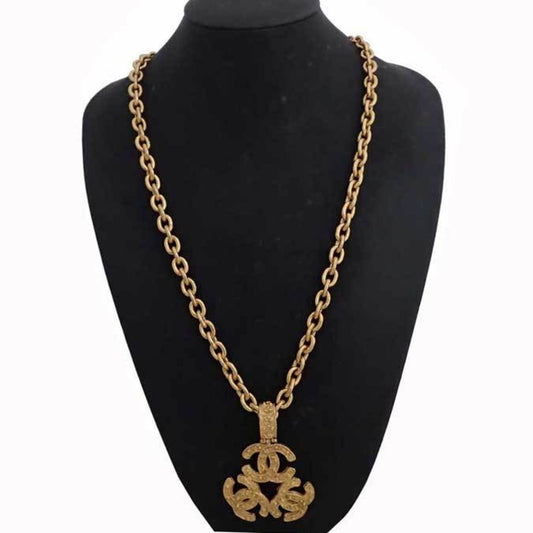 Chanel pendant necklace triple coco mark gold metal material ladies