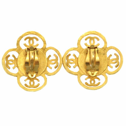 Chanel Color Stone Clover 95P Blue Gold Earrings 0761 CHANEL