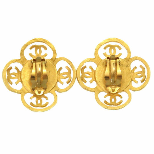 Chanel Color Stone Clover 95P Blue Gold Earrings 0761 CHANEL