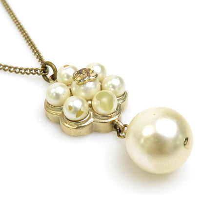 CHANEL Necklace Coco Mark Metal/Fake Pearl Gold/White Women's e55831a