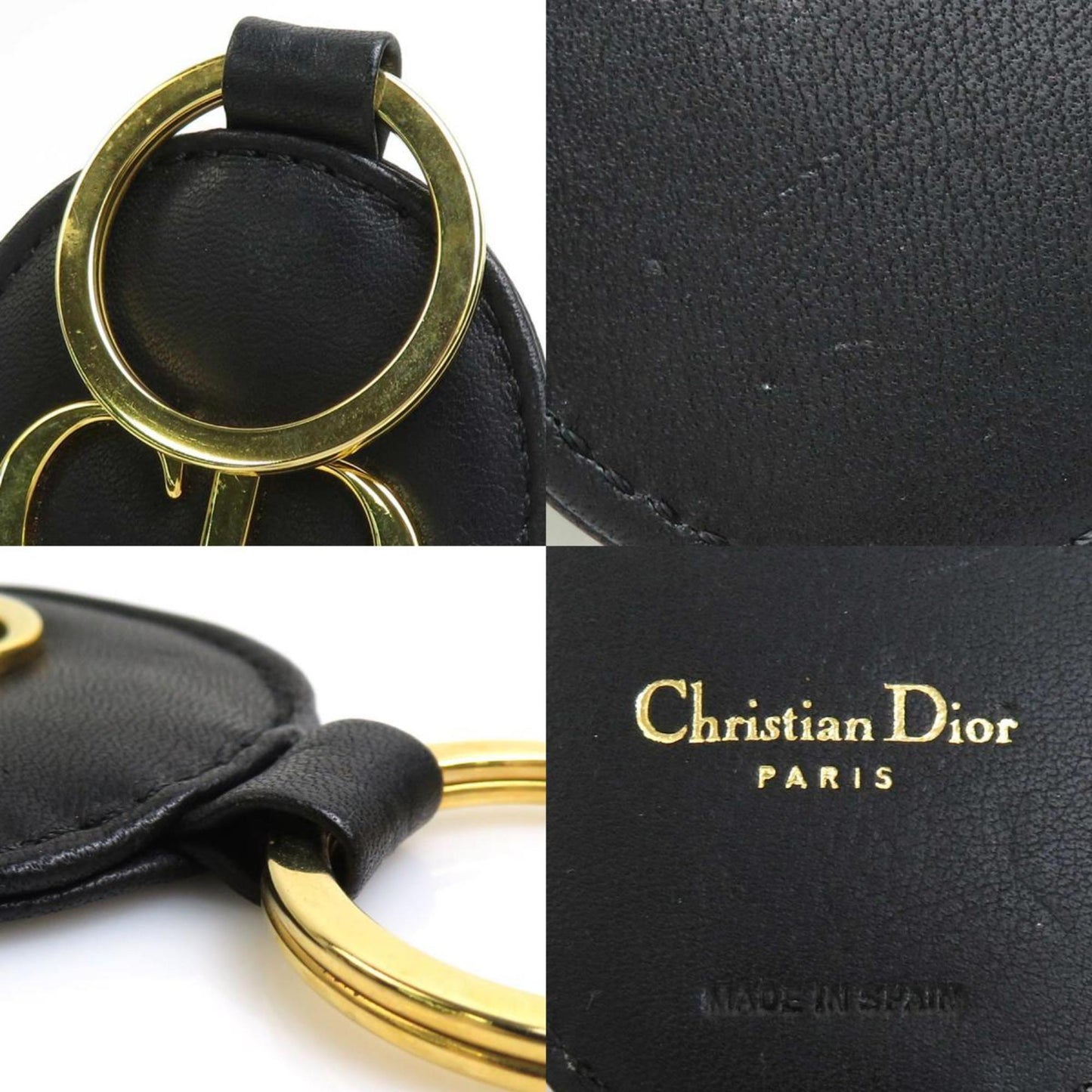 CHRISTIAN DIOR Key Ring Charm Leather/Metal Black Unisex