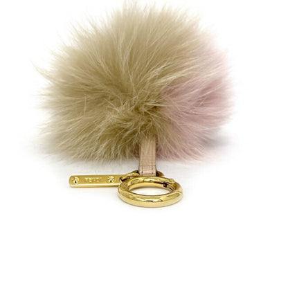 FENDI Charm Pink Beige Gold 7AR259 Fur  Bag Round Key Ring Keychain Women's Pompon Leather Strap