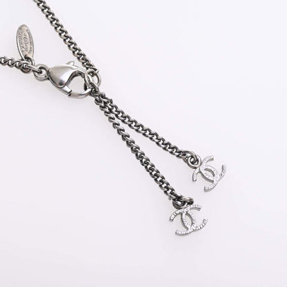 CHANEL Rhinestone Coco Mark Necklace Black White Ladies