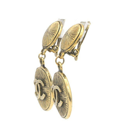 Chanel Earrings Gold Coco Mark GP CHANEL Swing Coin Women's Circle