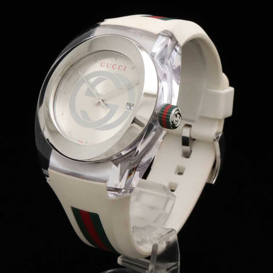 GUCCI Sync Interlocking G Sherry Silver Dial SS Rubber Men's Quartz Watch 137.1 YA137102A