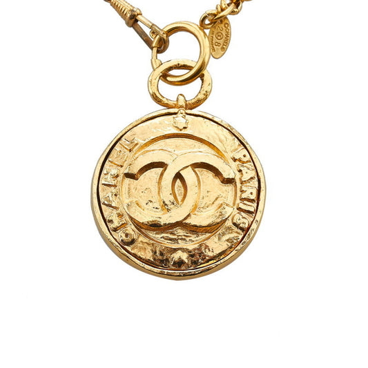 CHANEL coco mark mirror necklace gold plated glass ladies