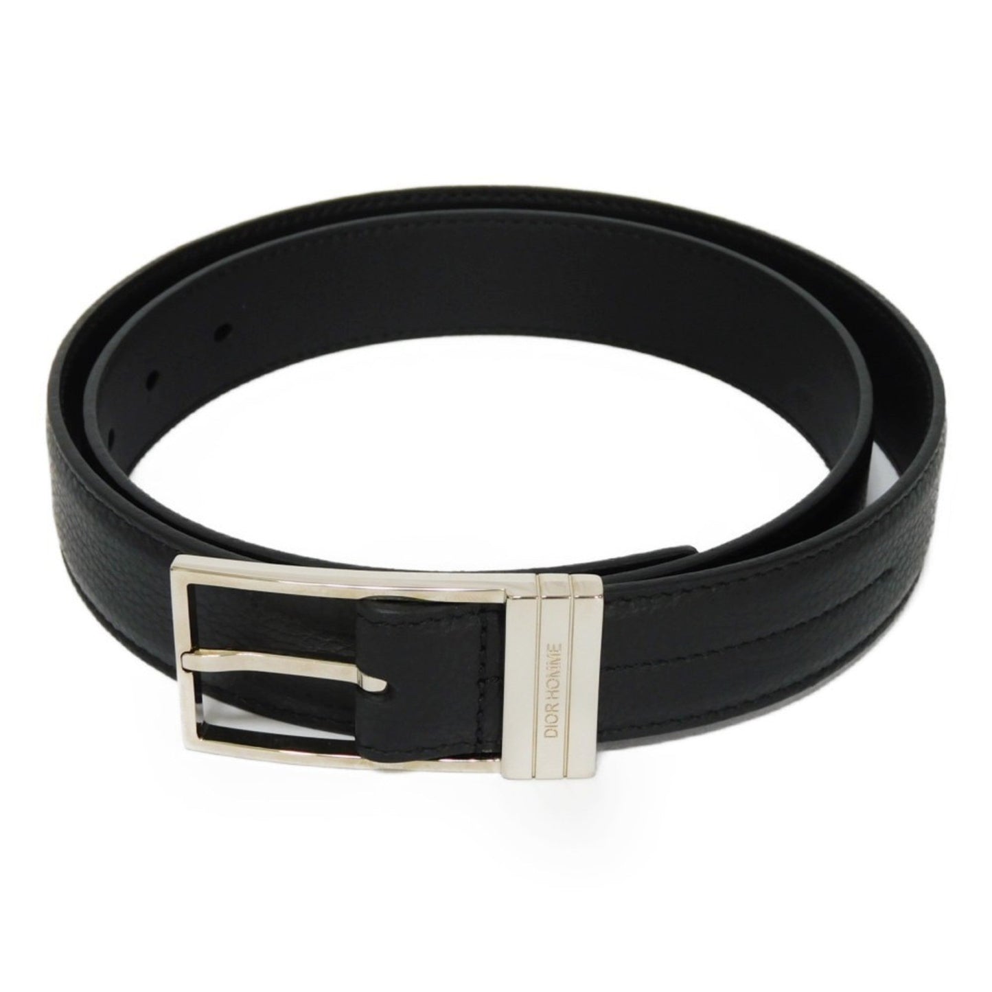 DIOR HOMME Belt DIOR Signature 3mm 90 Grained Calf Black Silver Logo 4173PLTAB_H00N Men's