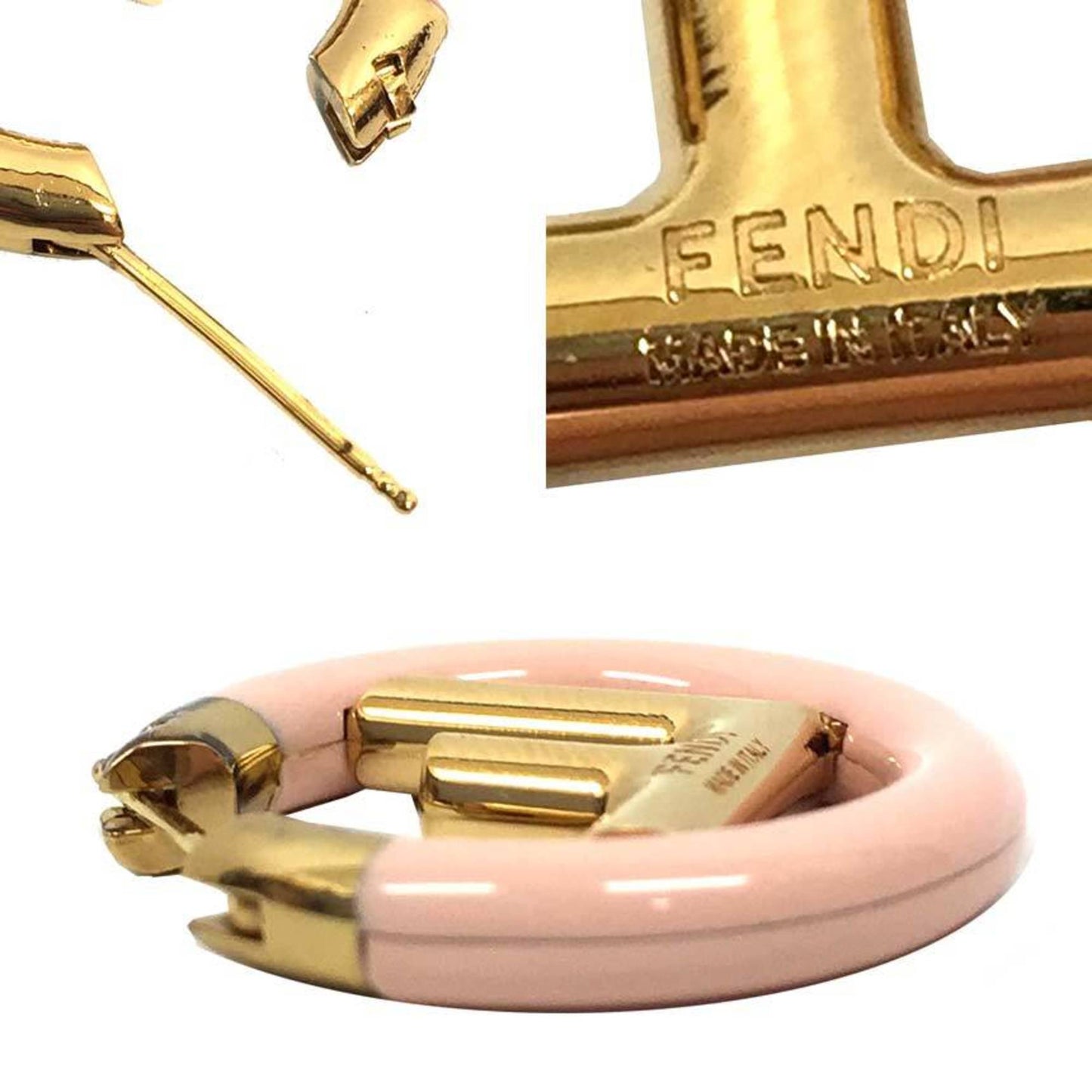 Fendi Earrings FF F is Gold x Pink Women's