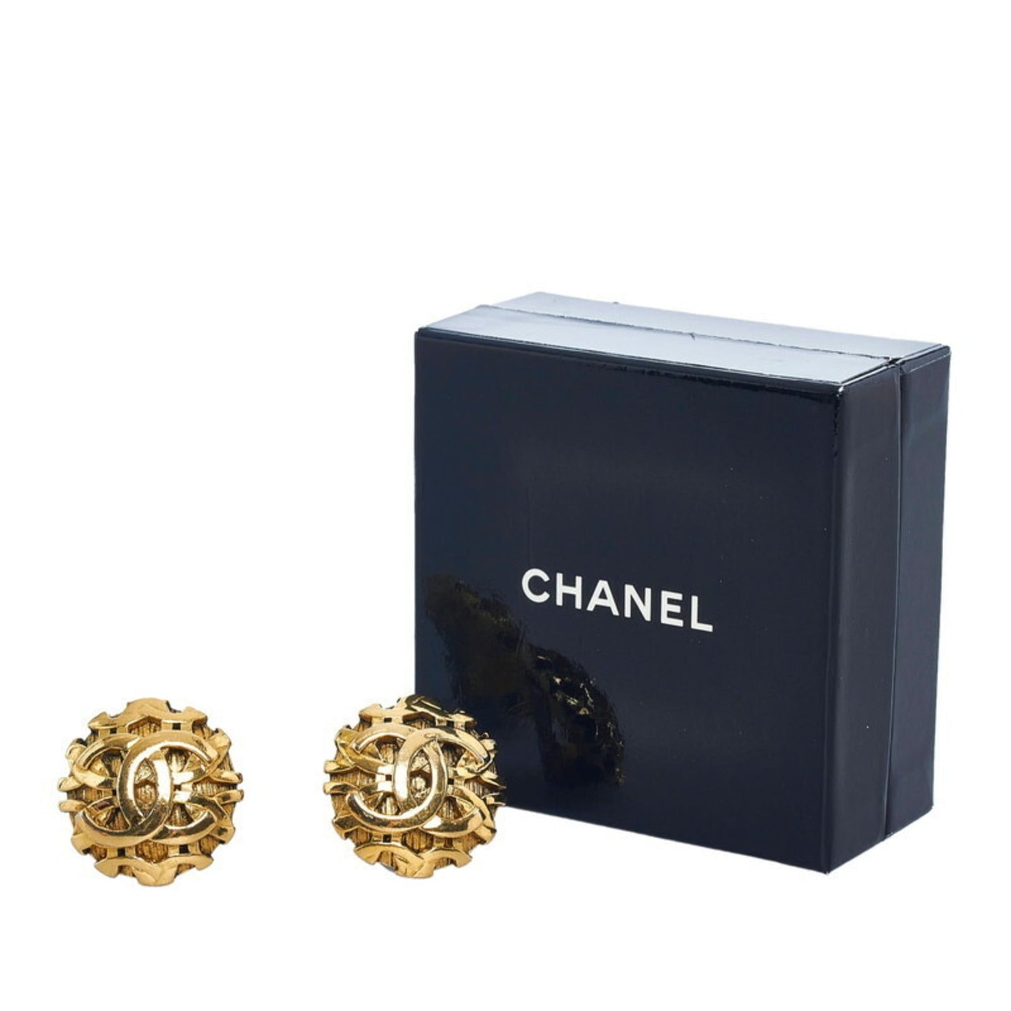 CHANEL coco mark round earrings gold plated ladies