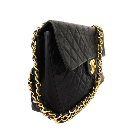 CHANEL   Big Matelasse W Chain Women's Leather Shoulder Bag Black