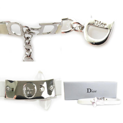 CHRISTIAN DIOR Choker Necklace Trotter Flower Leather/Metal Off-White/Pink/Silver Women's e55784f